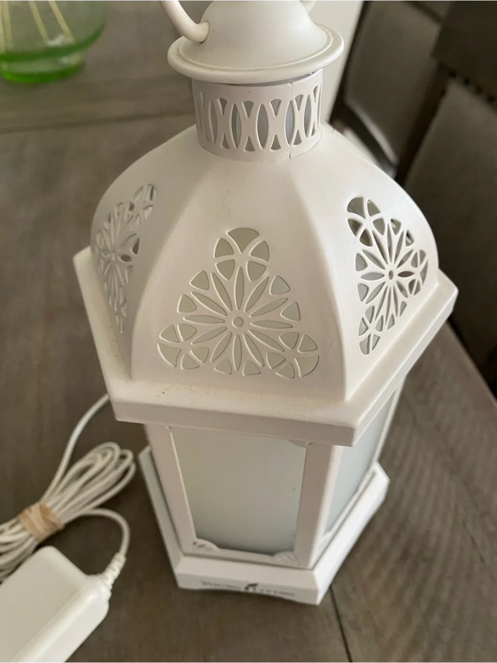 Young Living White Decorative Filigree Electric Lantern diffuser. Essential oils